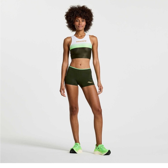 New Saucony Elite Reversible Crop Top - White, Green, and Black - Picture 2 of 7